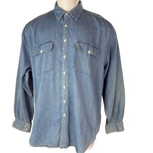 Vtg Norsport Men XXL Tall Denim Shirt Sailboat Retro Preppy Logo Embroidered 892